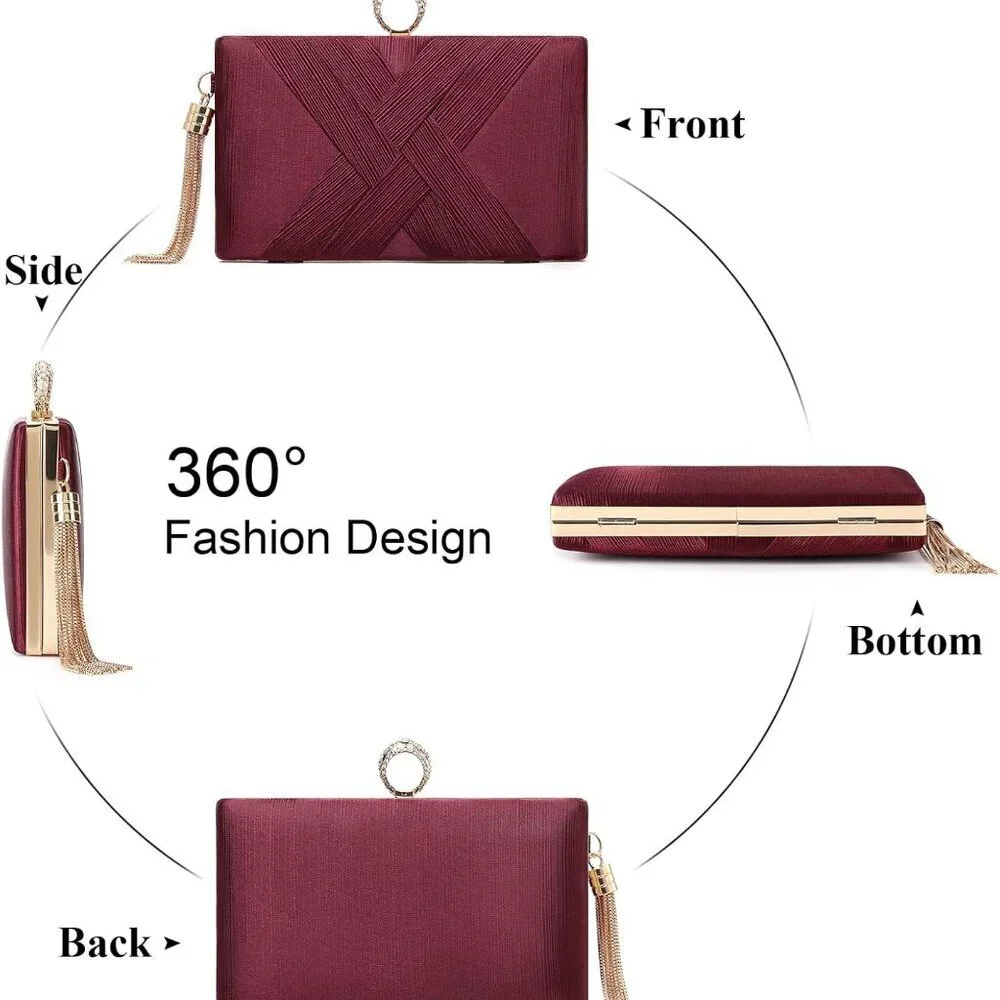 Women Evening Clutch Bag Satin Tassel Crossbody Party Purse